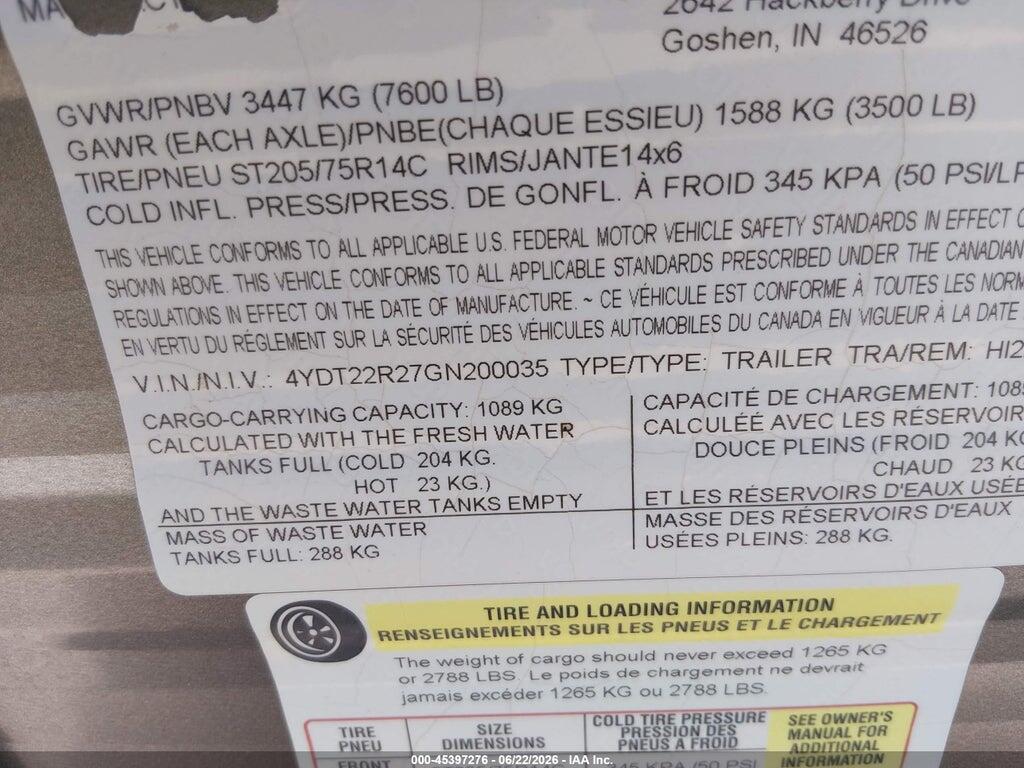 4YDT22R27GN200035 2016 KEYSTONE RV OTHER photo no. 9