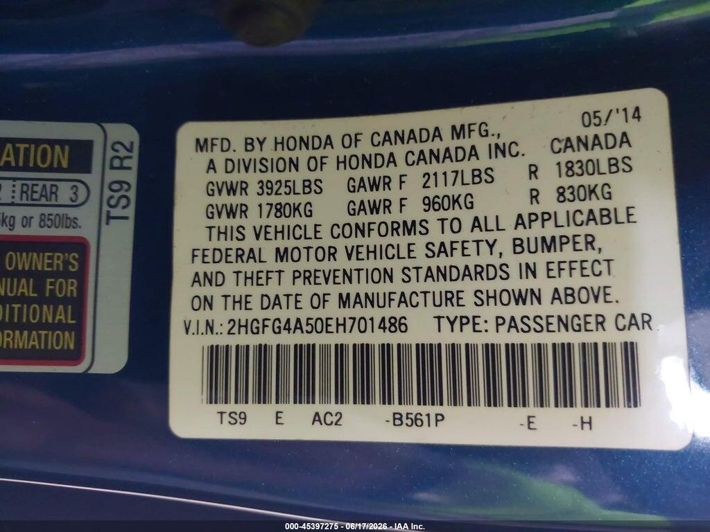 2HGFG4A50EH701486 2014 HONDA CIVIC photo no. 9