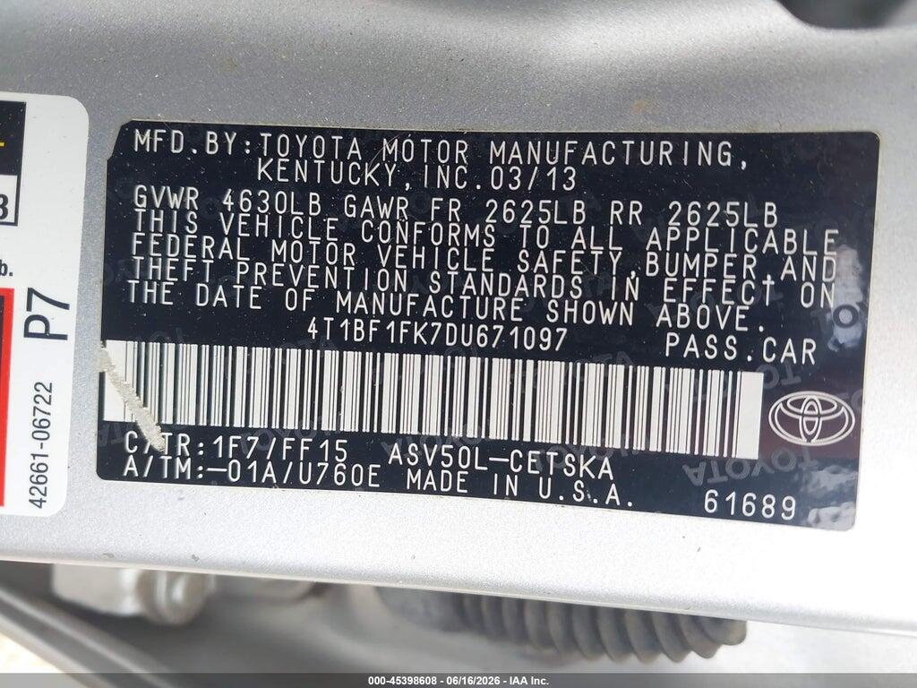 4T1BF1FK7DU671097 2013 TOYOTA CAMRY photo no. 9