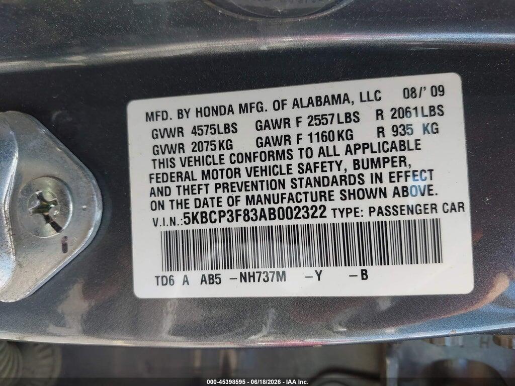 5KBCP3F83AB002322 2010 HONDA ACCORD photo no. 9