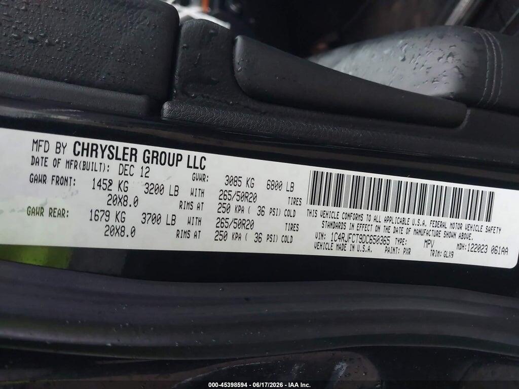 1C4RJFCT9DC650365 2013 JEEP GRAND CHEROKEE photo no. 9