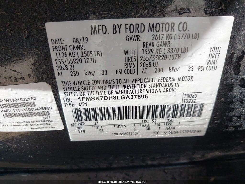 1FMSK7DH8LGA37896 2020 FORD EXPLORER photo no. 9