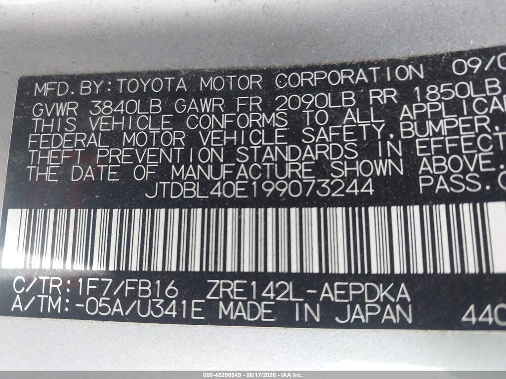 JTDBL40E199073244 2009 TOYOTA COROLLA photo no. 9