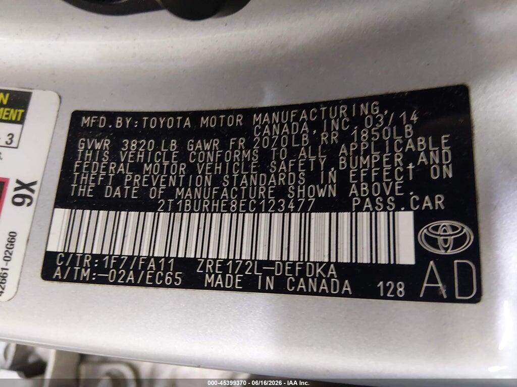 2T1BURHE8EC123477 2014 TOYOTA COROLLA photo no. 9