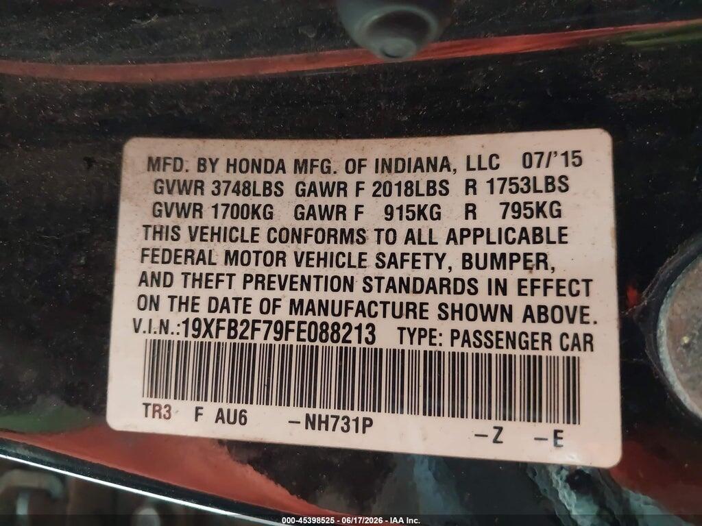 19XFB2F79FE088213 2015 HONDA CIVIC photo no. 9