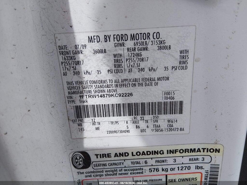 1FTRW14879KC92226 2009 FORD F-150 photo no. 9