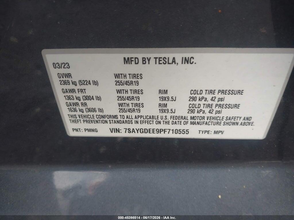 7SAYGDEE9PF710555 2023 TESLA MODEL Y photo no. 9