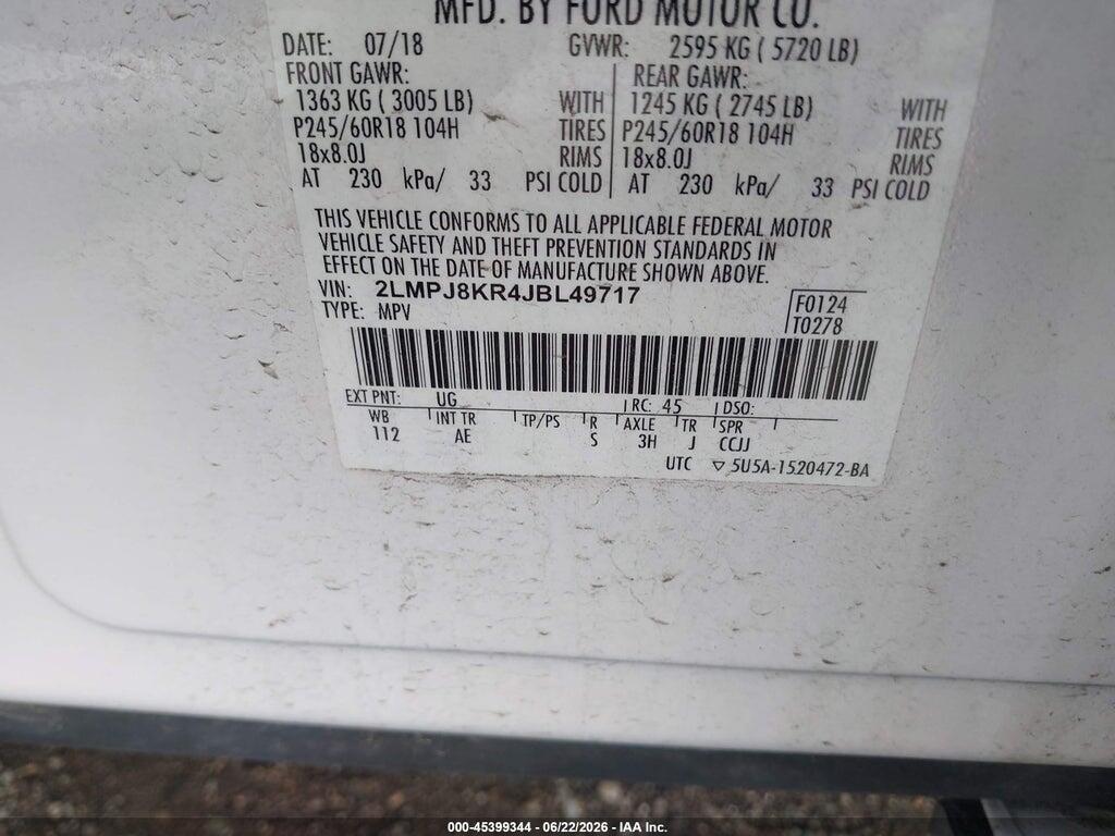 2LMPJ8KR4JBL49717 2018 LINCOLN MKX photo no. 9