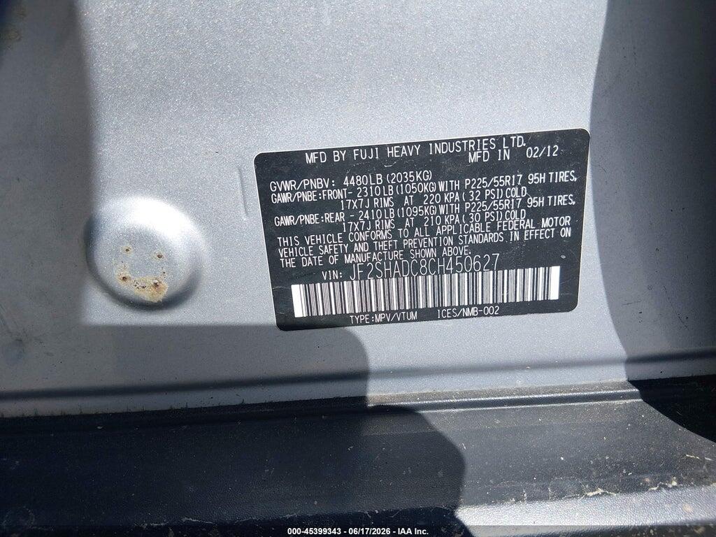 JF2SHADC8CH450627 2012 SUBARU FORESTER photo no. 9