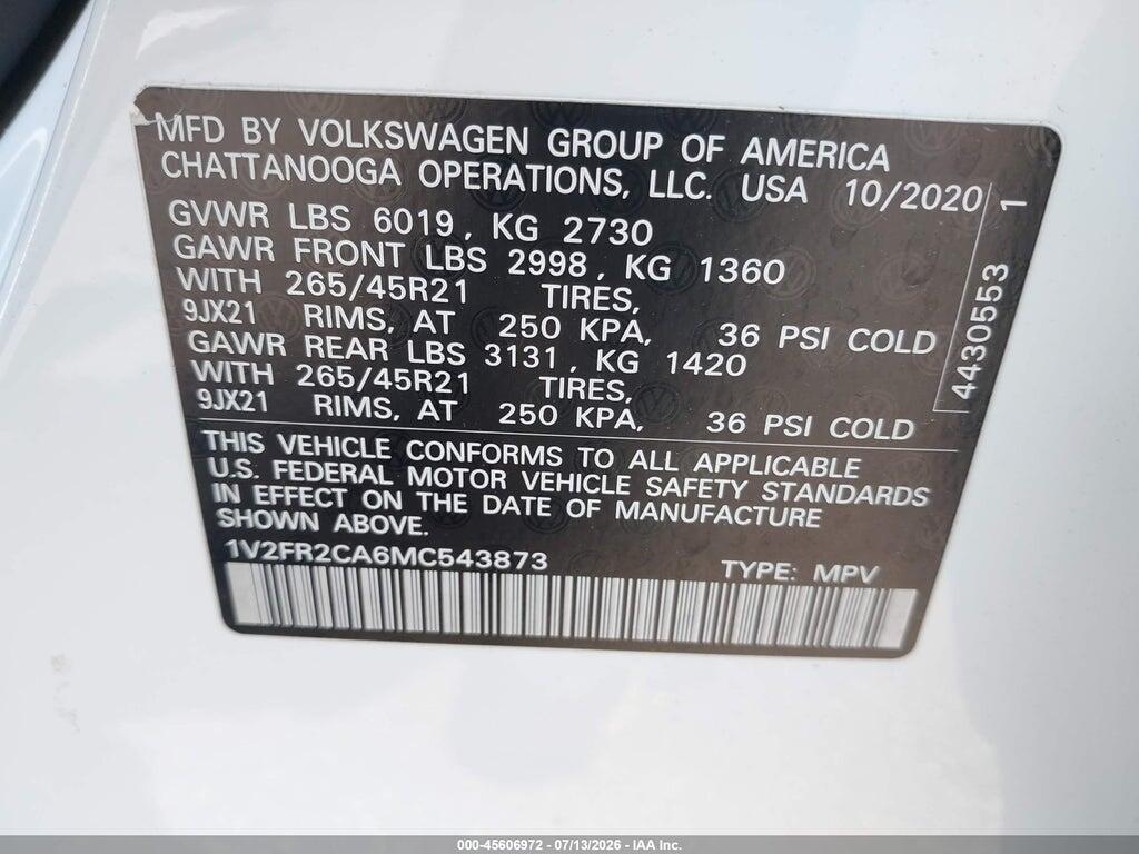 1V2FR2CA6MC543873 2021 VOLKSWAGEN ATLAS photo no. 9