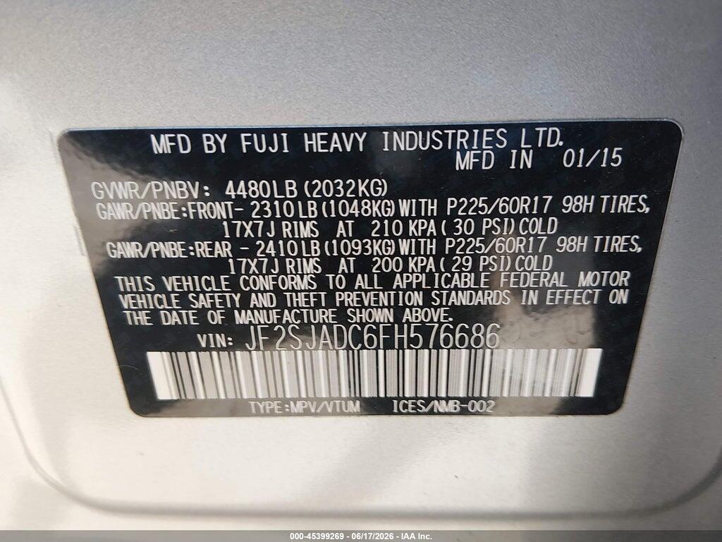 JF2SJADC6FH576686 2015 SUBARU FORESTER photo no. 9