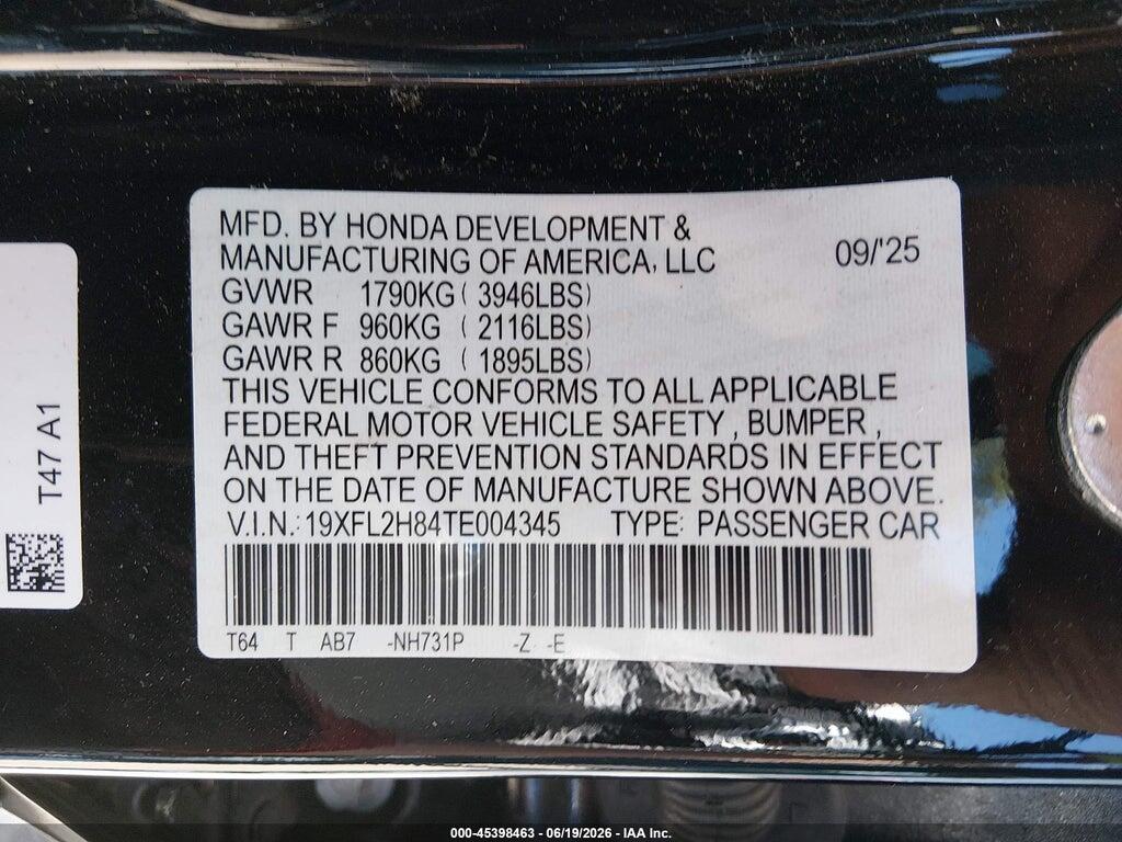 19XFL2H84TE004345 2026 HONDA CIVIC photo no. 9