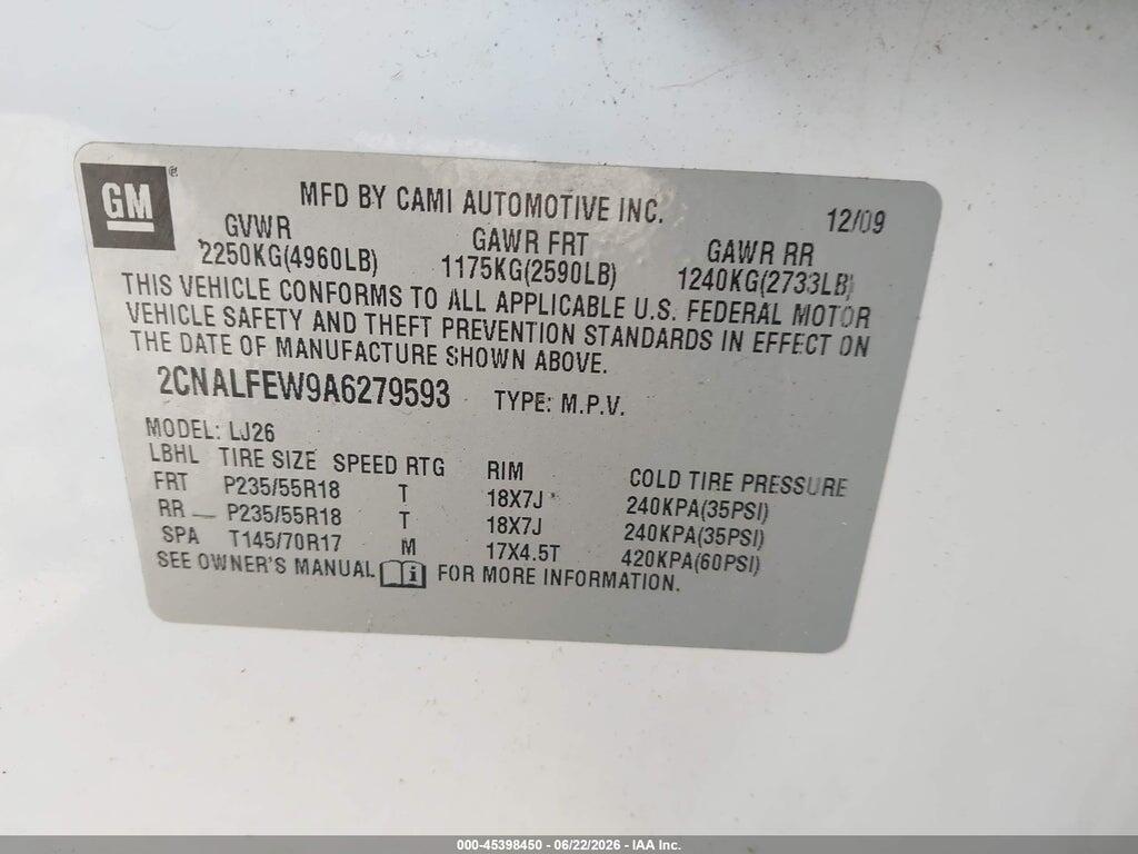 2CNALFEW9A6279593 2010 CHEVROLET EQUINOX photo no. 9