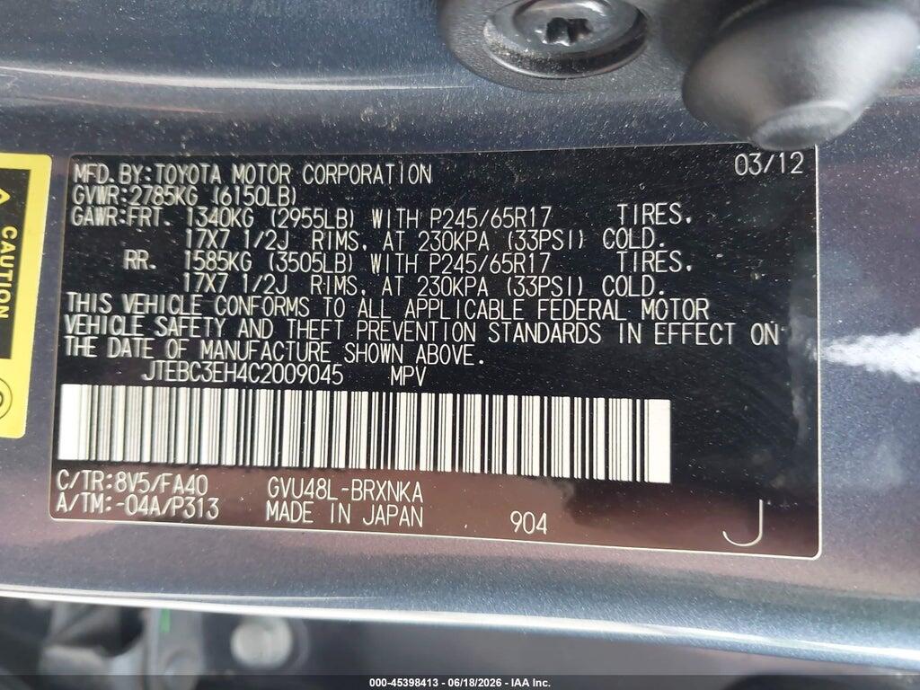 JTEBC3EH4C2009045 2012 TOYOTA HIGHLANDER HYBRID photo no. 9