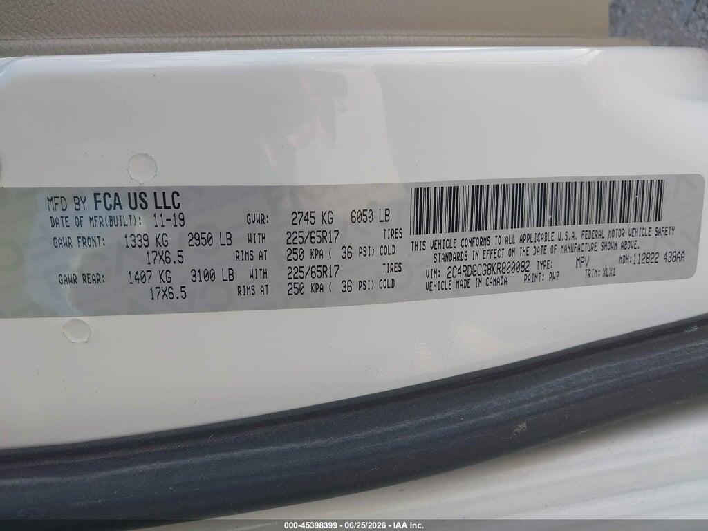 2C4RDGCG8KR800082 2019 DODGE GRAND CARAVAN photo no. 9