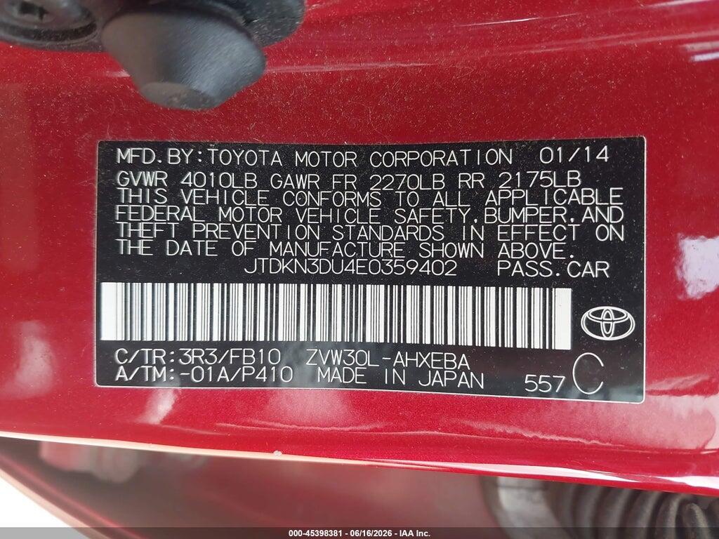 JTDKN3DU4E0359402 2014 TOYOTA PRIUS photo no. 9