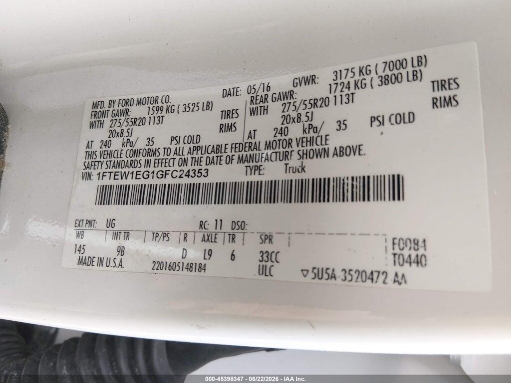 1FTEW1EG1GFC24353 2016 FORD F-150 photo no. 9