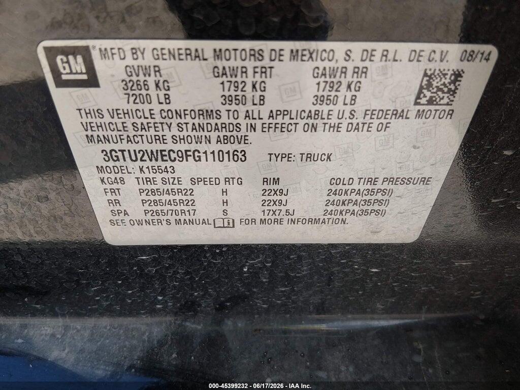 3GTU2WEC9FG110163 2015 GMC SIERRA 1500 photo no. 9