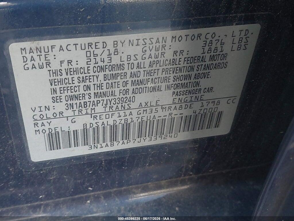 3N1AB7AP7JY339240 2018 NISSAN SENTRA photo no. 9