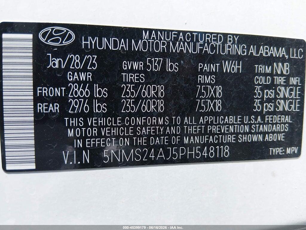 5NMS24AJ5PH548118 2023 HYUNDAI SANTA FE photo no. 9