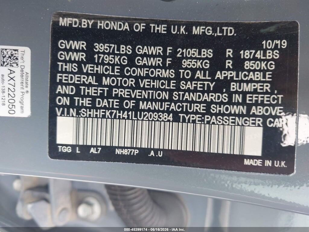 SHHFK7H41LU209384 2020 HONDA CIVIC photo no. 9
