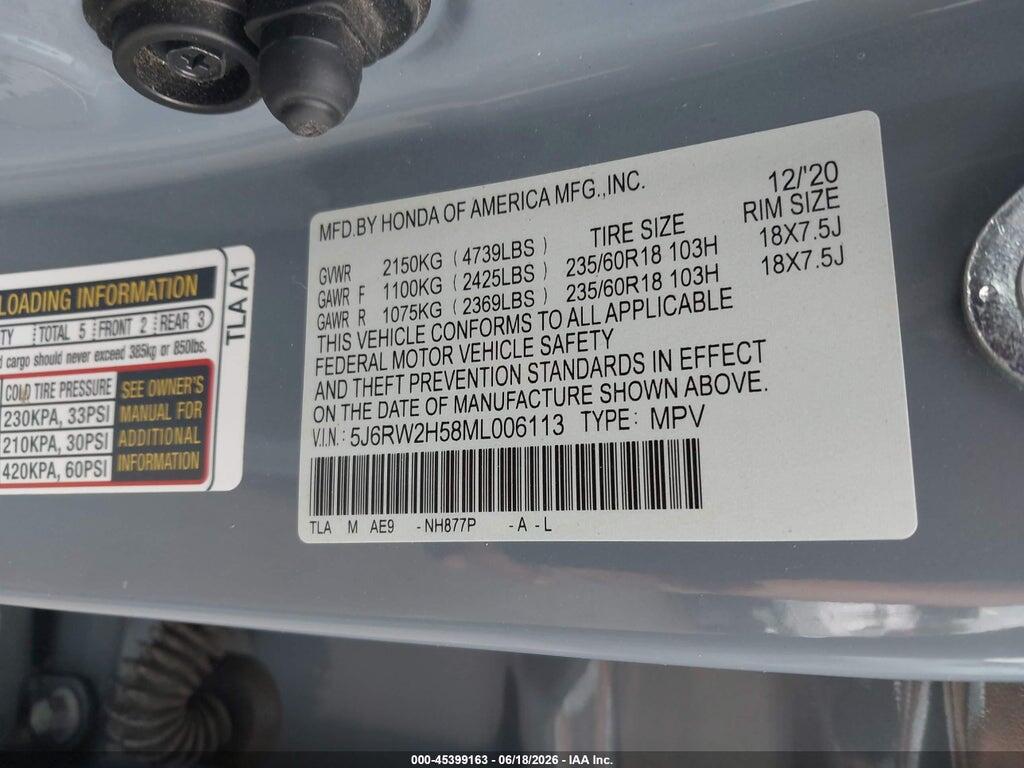 5J6RW2H58ML006113 2021 HONDA CR-V photo no. 9