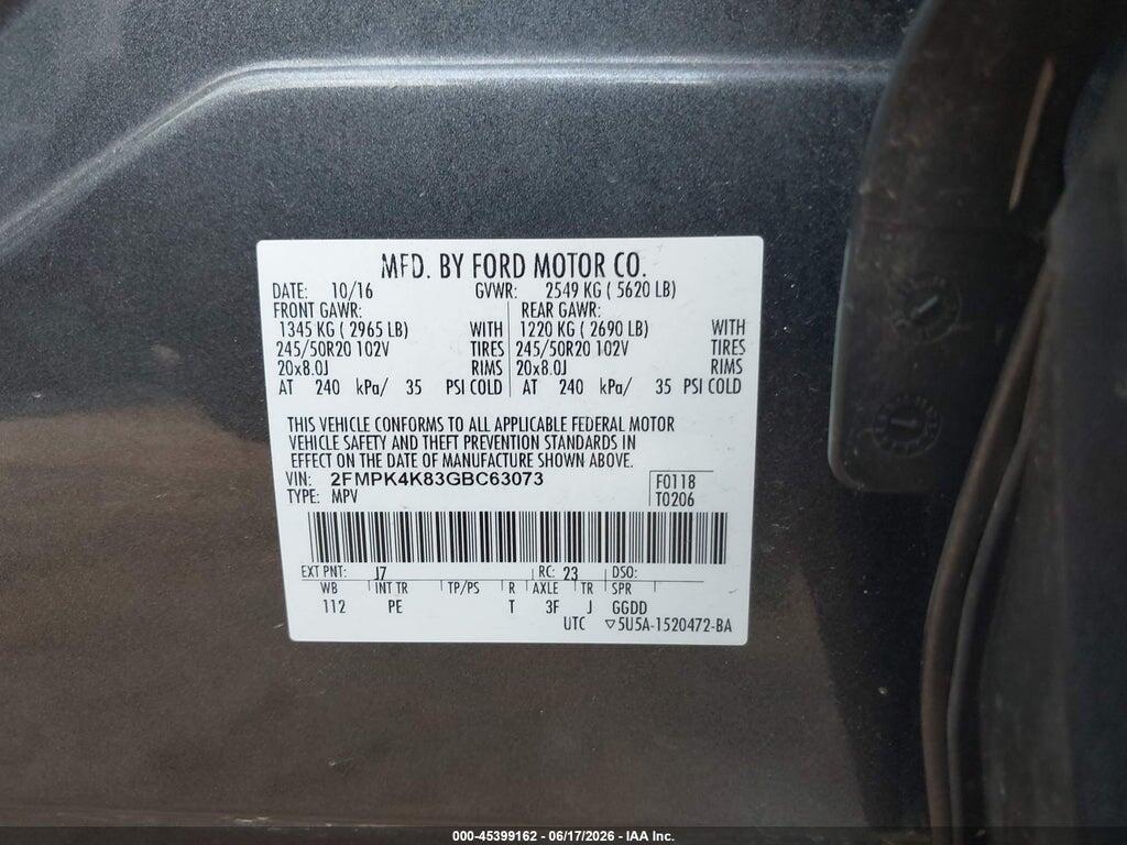 2FMPK4K83GBC63073 2016 FORD EDGE photo no. 9