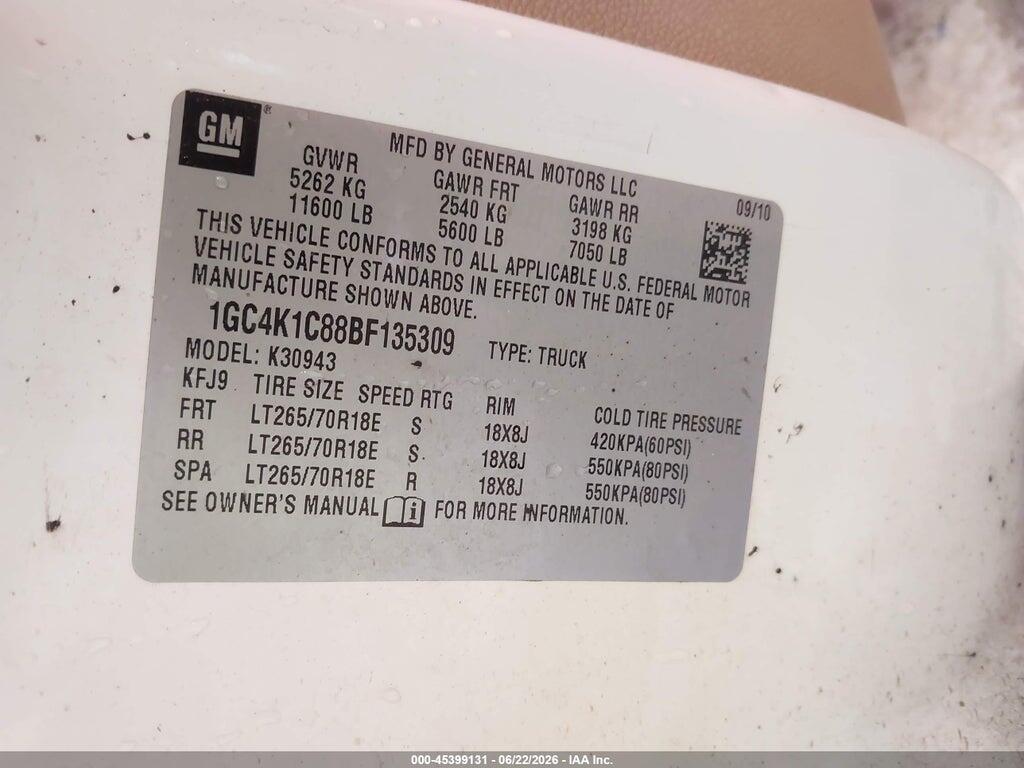 1GC4K1C88BF135309 2011 CHEVROLET SILVERADO 3500HD photo no. 9