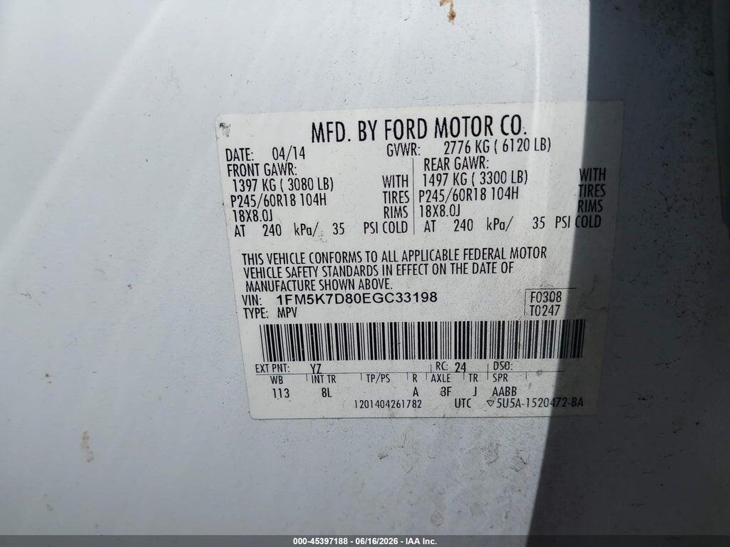 1FM5K7D80EGC33198 2014 FORD EXPLORER photo no. 9