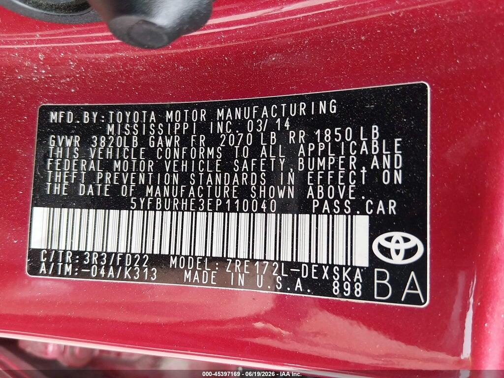 5YFBURHE3EP110040 2014 TOYOTA COROLLA photo no. 9