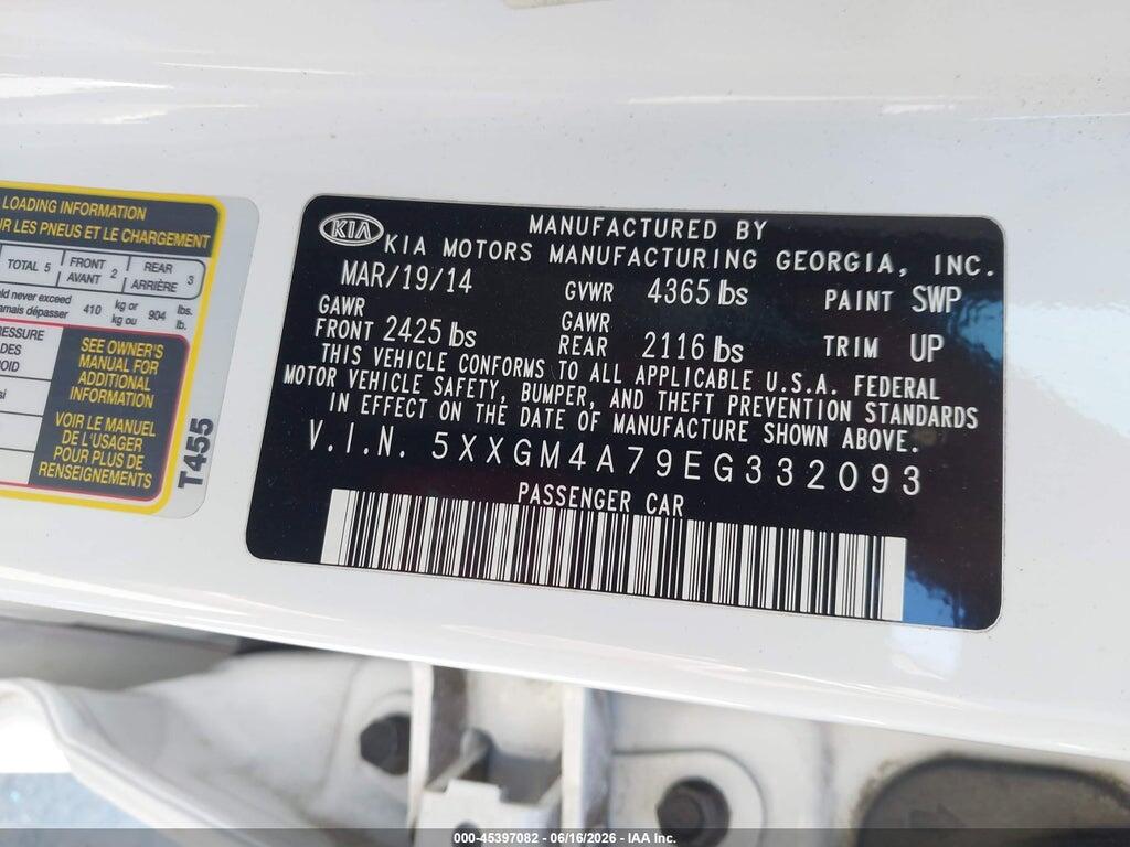 5XXGM4A79EG332093 2014 KIA OPTIMA photo no. 9