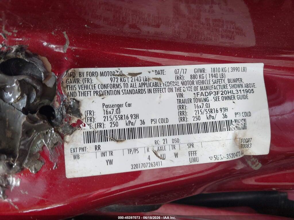 1FADP3F20HL311905 2017 FORD FOCUS photo no. 9