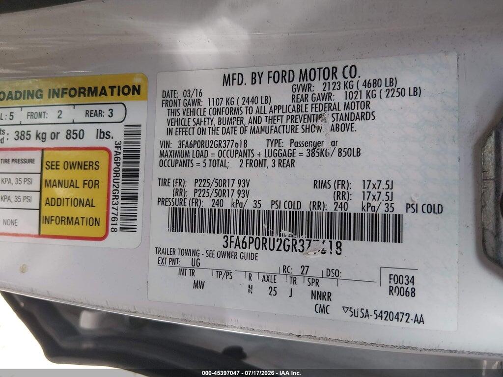 3FA6P0RU2GR377618 2016 FORD FUSION HYBRID photo no. 9