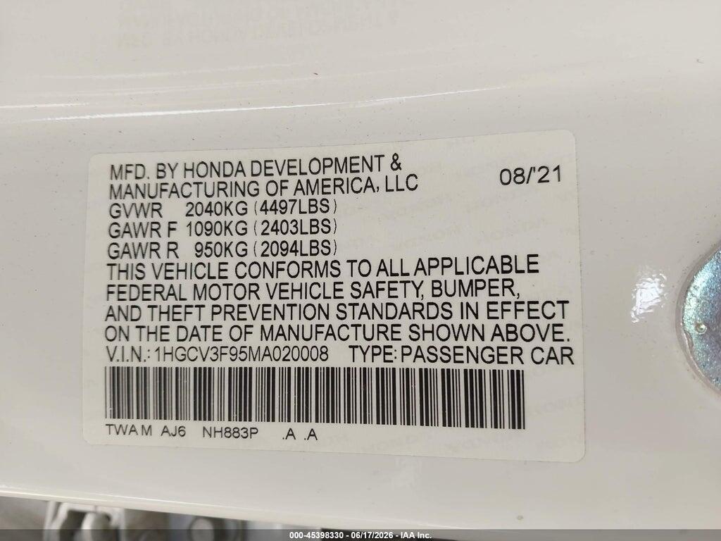 1HGCV3F95MA020008 2021 HONDA ACCORD HYBRID photo no. 9