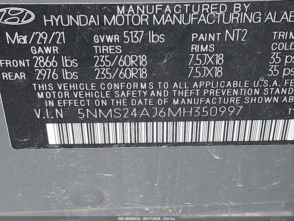 5NMS24AJ6MH350997 2021 HYUNDAI SANTA FE photo no. 9