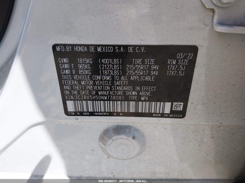 3CZRU5H50NM738081 2022 HONDA HR-V photo no. 9