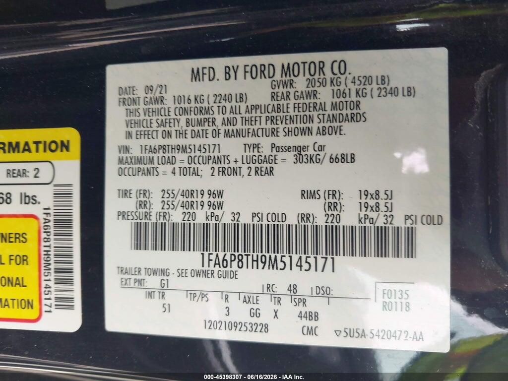 1FA6P8TH9M5145171 2021 FORD MUSTANG photo no. 9