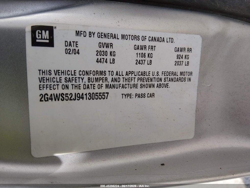 2G4WS52J941305557 2004 BUICK CENTURY photo no. 9