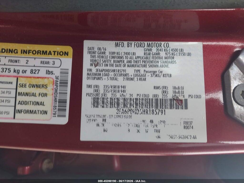 3FA6P0HD5HR185791 2017 FORD FUSION photo no. 9