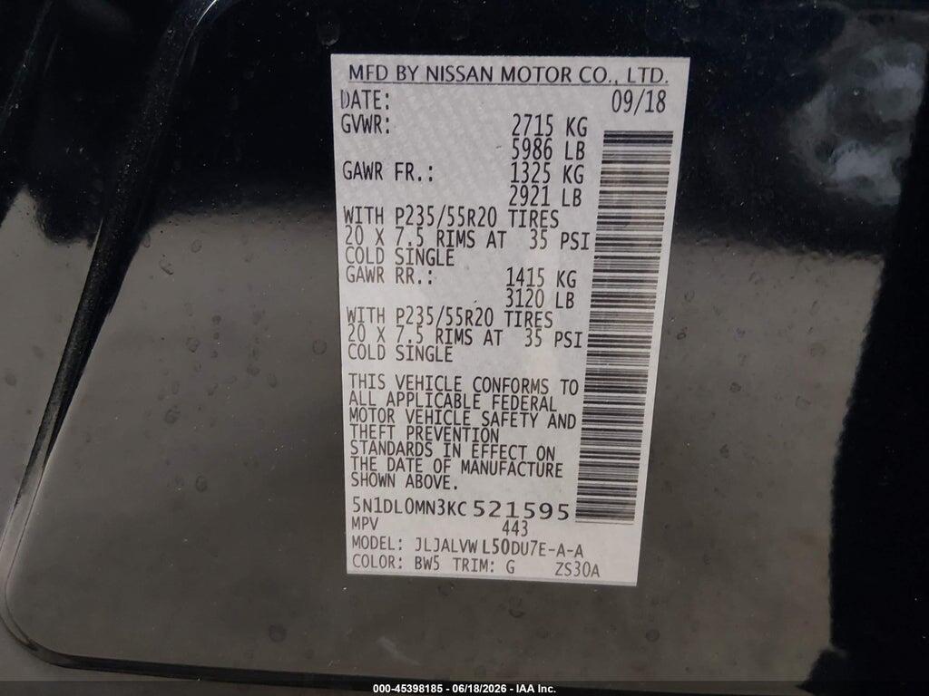 5N1DL0MN3KC521595 2019 INFINITI QX60 photo no. 9