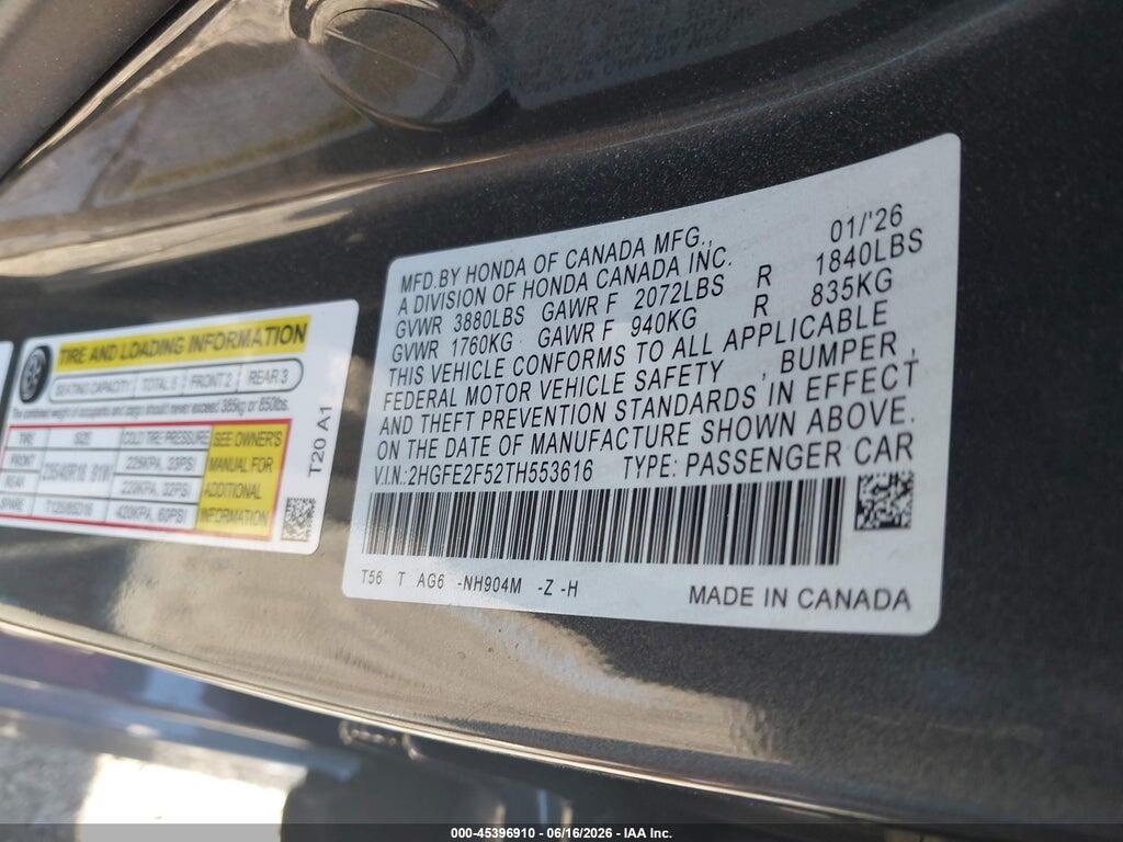 2HGFE2F52TH553616 2026 HONDA CIVIC photo no. 9