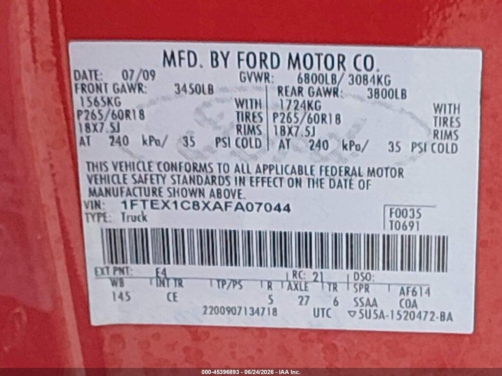 1FTEX1C8XAFA07044 2010 FORD F-150 photo no. 9