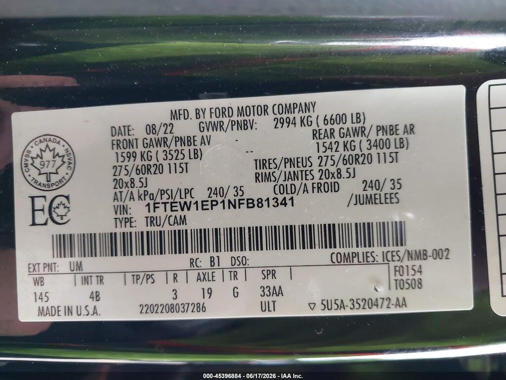 1FTEW1EP1NFB81341 2022 FORD F-150 photo no. 9