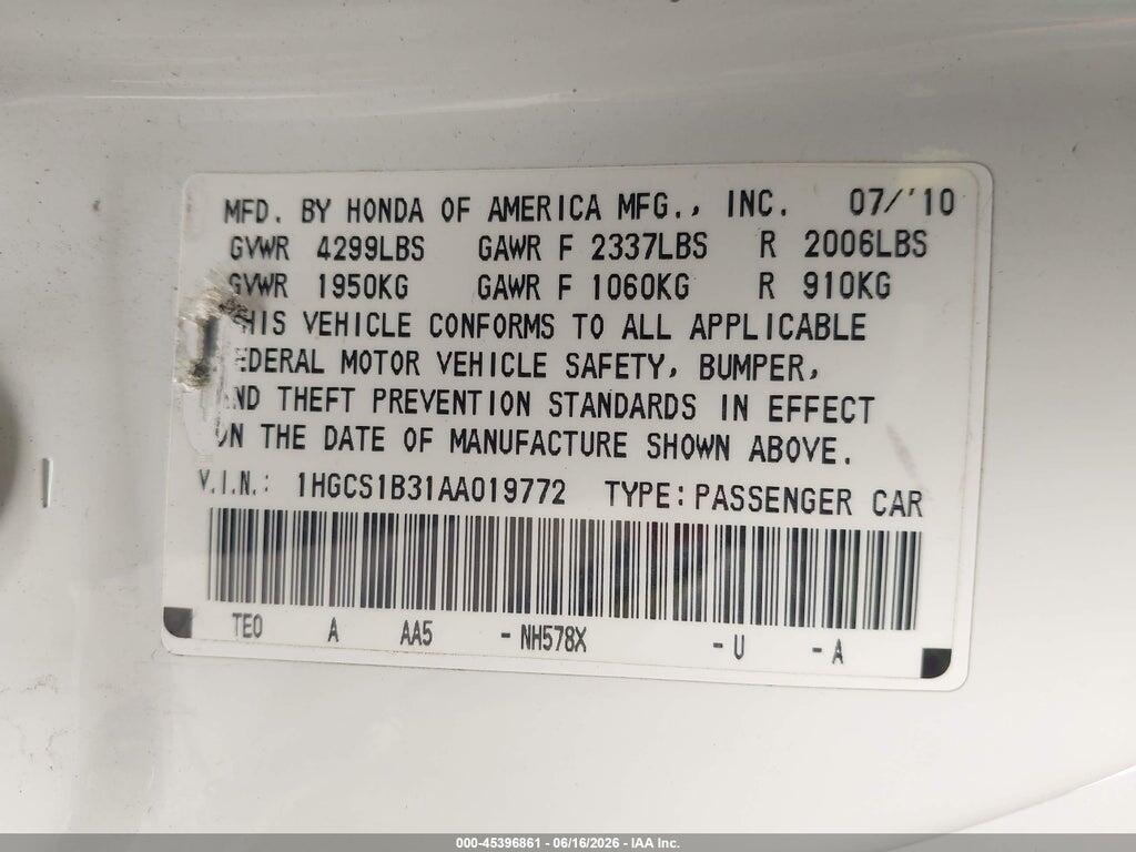 1HGCS1B31AA019772 2010 HONDA ACCORD photo no. 9