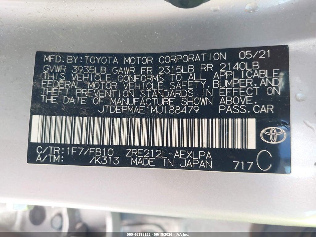 JTDEPMAE1MJ188479 2021 TOYOTA COROLLA photo no. 9