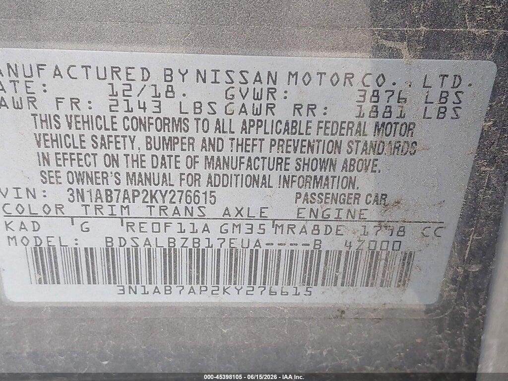 3N1AB7AP2KY276615 2019 NISSAN SENTRA photo no. 9