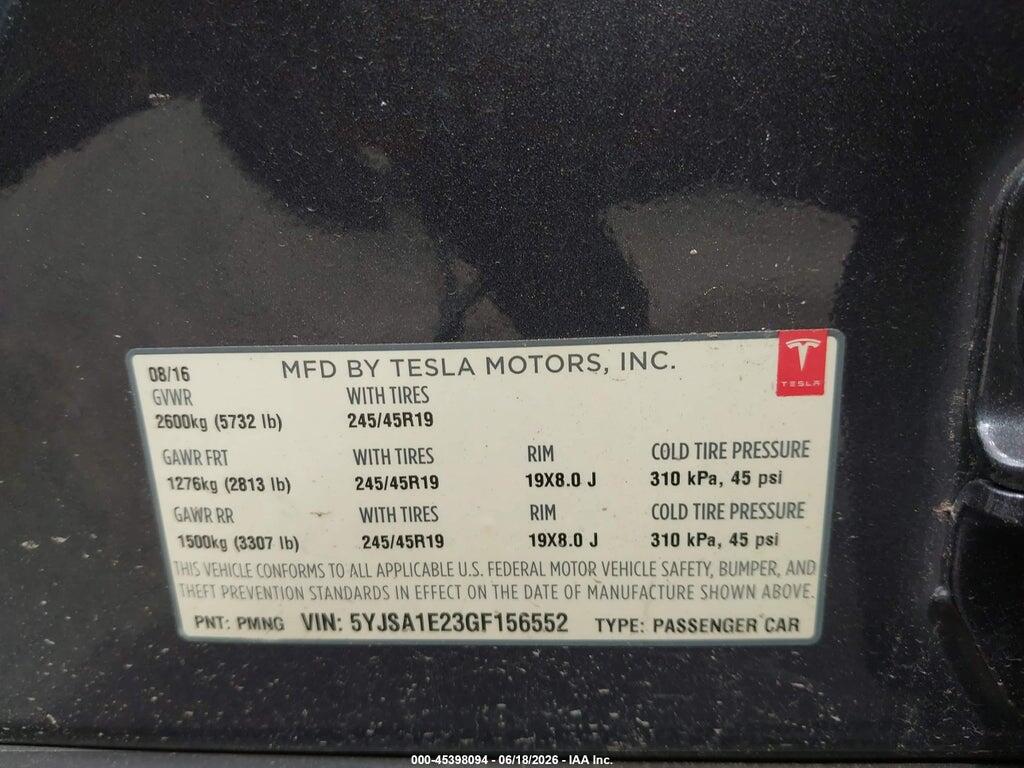 5YJSA1E23GF156552 2016 TESLA MODEL S photo no. 9
