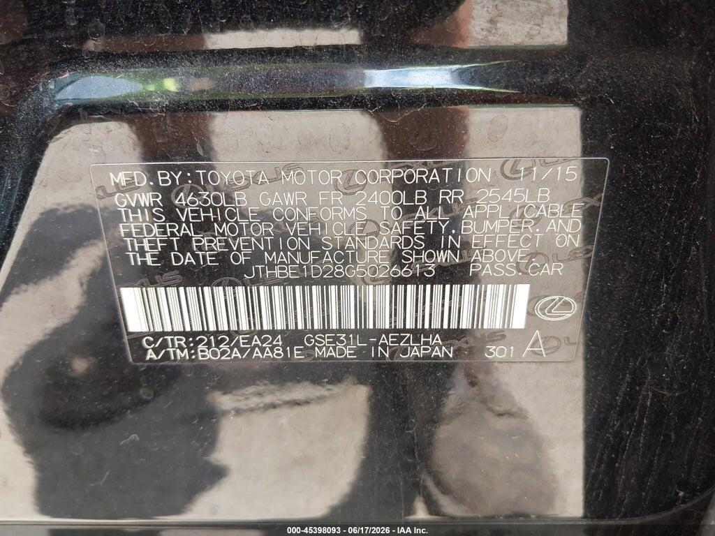 JTHBE1D28G5026613 2016 LEXUS IS 350 photo no. 9
