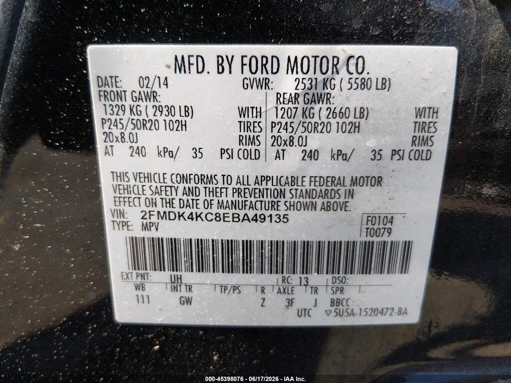 2FMDK4KC8EBA49135 2014 FORD EDGE photo no. 9