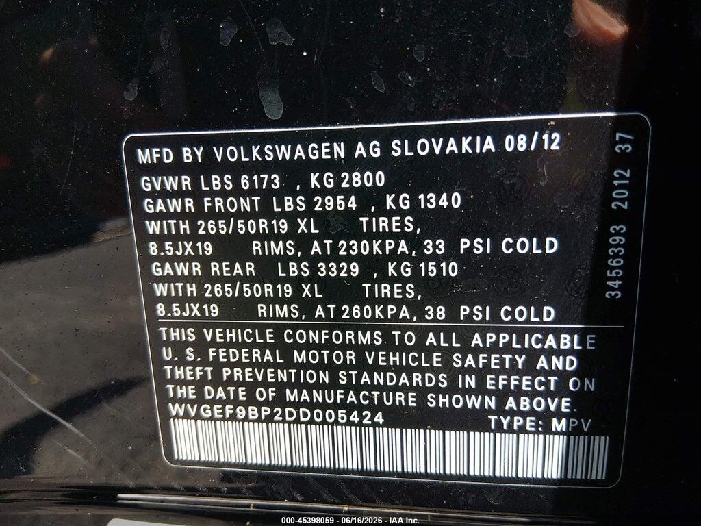 WVGEF9BP2DD005424 2013 VOLKSWAGEN TOUAREG photo no. 9